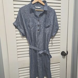 LINEN Women's Chambray Dress XXL Teal Blue Somoma NWT